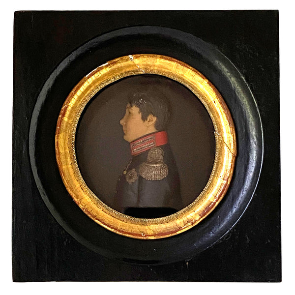 French School Miniature Wax Portrait Profile of a Military Gentleman