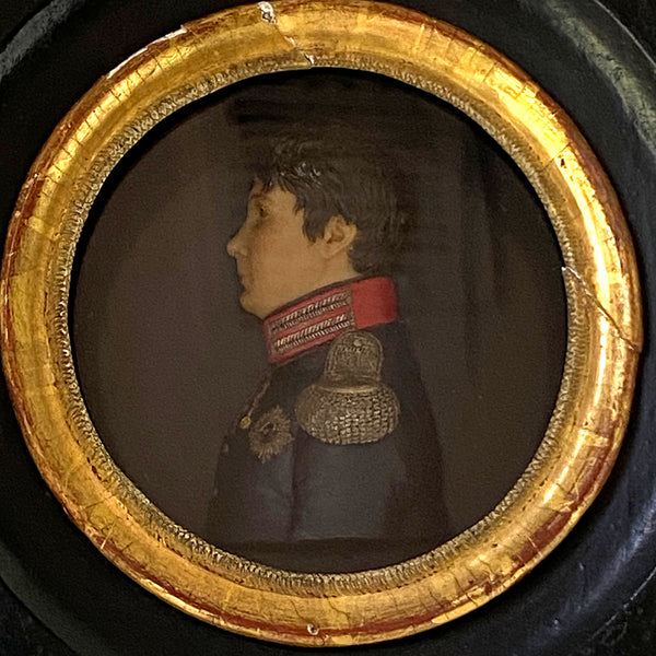 French School Miniature Wax Portrait Profile of a Military Gentleman