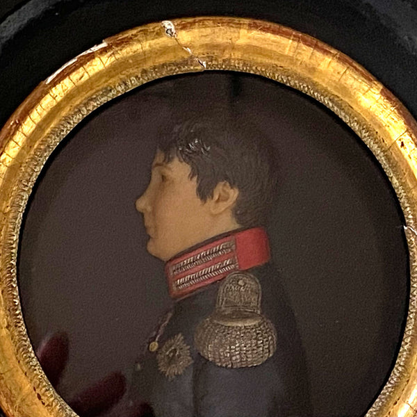 French School Miniature Wax Portrait Profile of a Military Gentleman