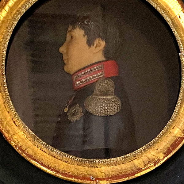 French School Miniature Wax Portrait Profile of a Military Gentleman