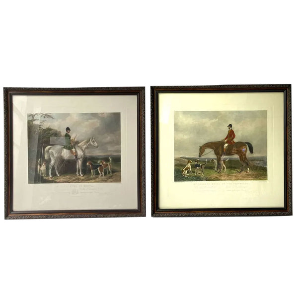 Pair EDWARD HACKER after BARRAUD Coloured Engravings Horse Hunting Scenes