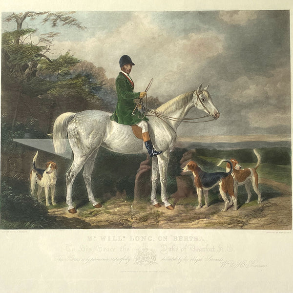 Pair EDWARD HACKER after BARRAUD Coloured Engravings Horse Hunting Scenes