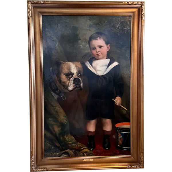 ALBERT DILLENS Oil on Board Painting, A Boy and his Dog