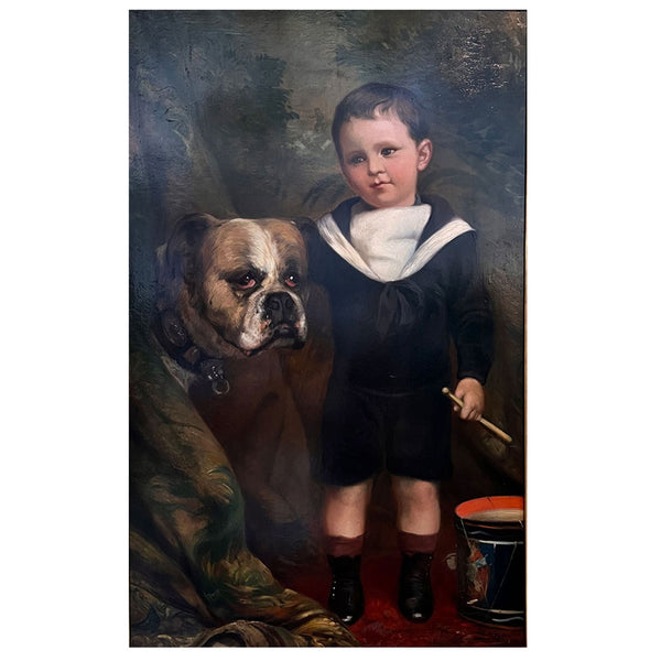 ALBERT DILLENS Oil on Board Painting, A Boy and his Dog