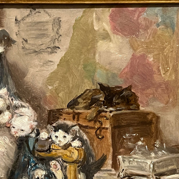 HENRIETTE RONNER-KNIP Oil on Board Painting, Kittens at Play