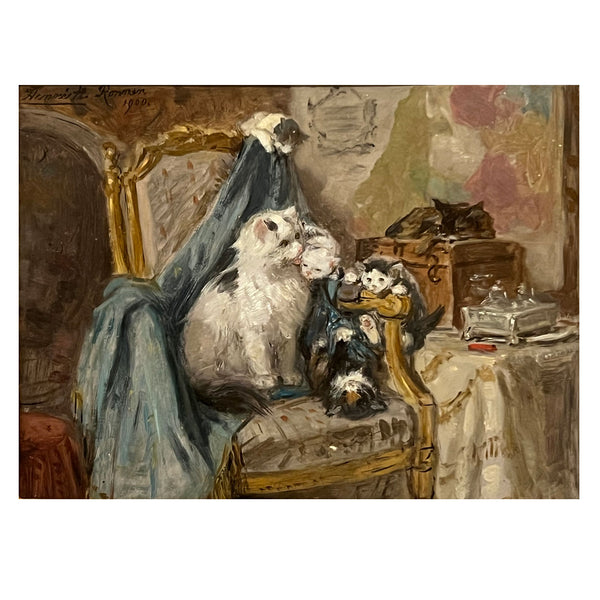 HENRIETTE RONNER-KNIP Oil on Board Painting, Kittens at Play