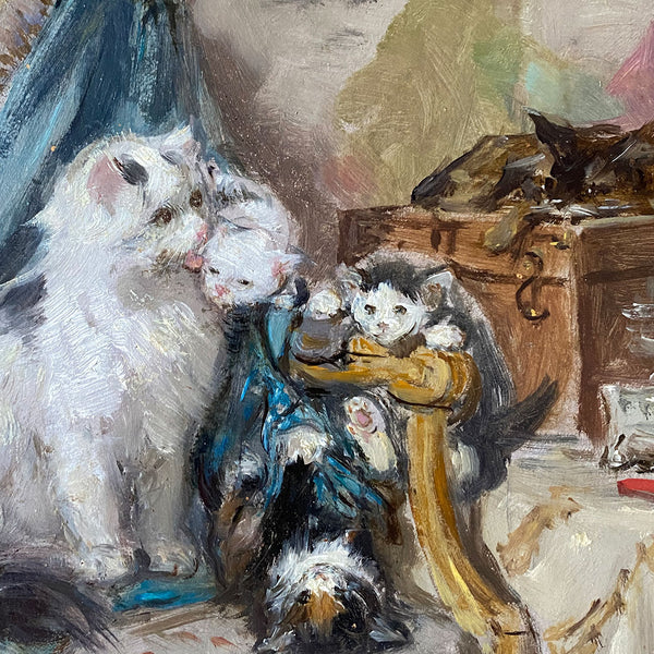 HENRIETTE RONNER-KNIP Oil on Board Painting, Kittens at Play