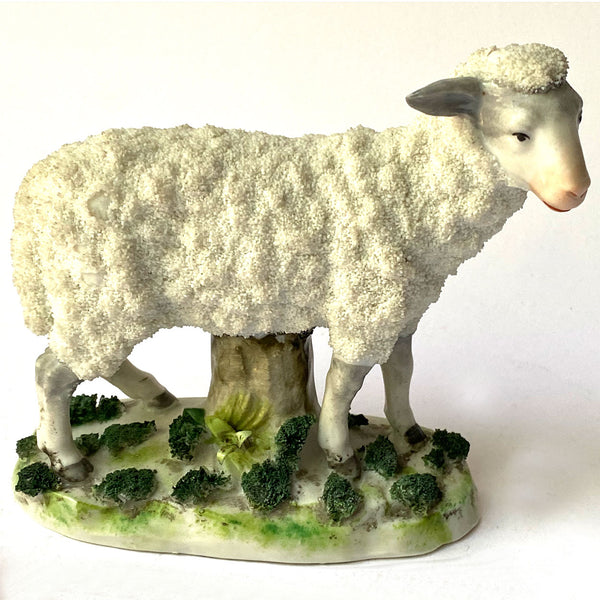 Set of Two German Porcelain Encrusted Sheep Figurines