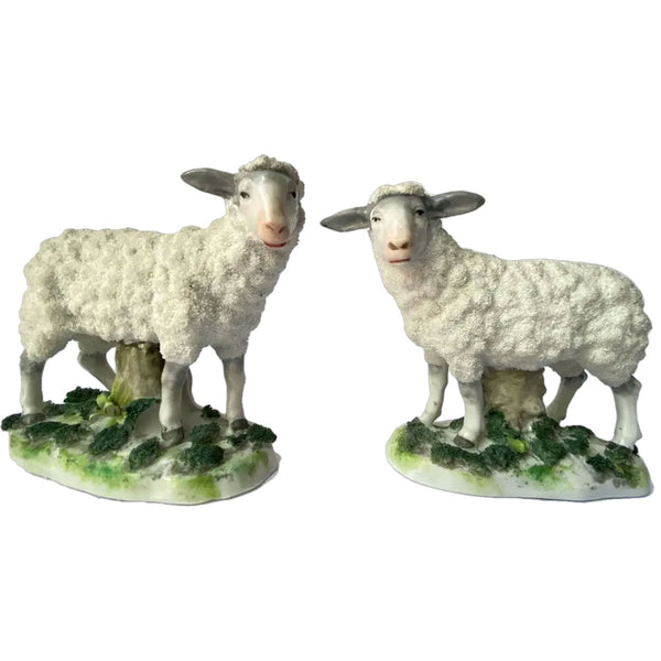 Set of Two German Porcelain Encrusted Sheep Figurines