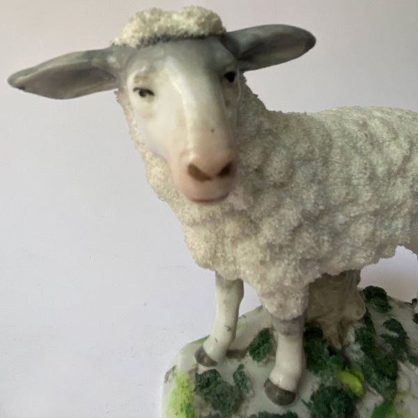 Set of Two German Porcelain Encrusted Sheep Figurines