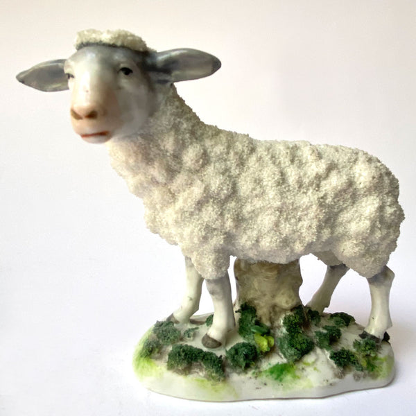 Set of Two German Porcelain Encrusted Sheep Figurines