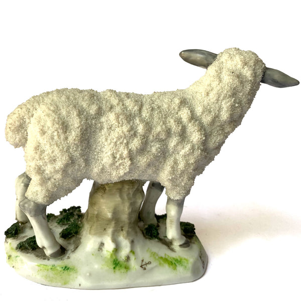 Set of Two German Porcelain Encrusted Sheep Figurines