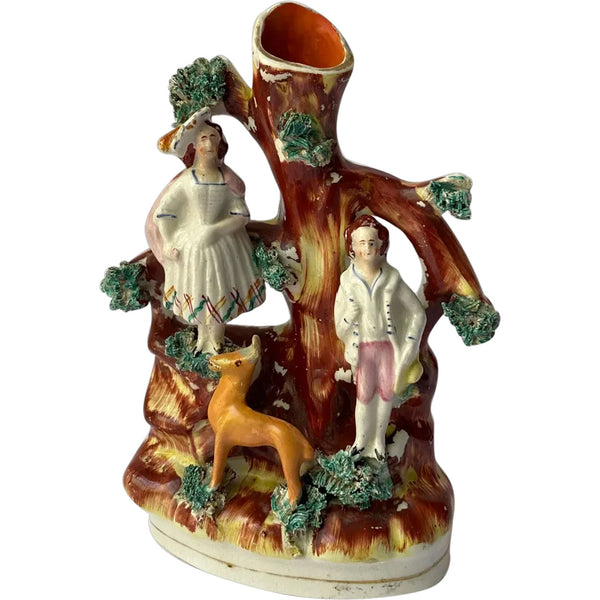 Lot 0465  | Two English Staffordshire Pottery Flatback Figural Groups of Courting Couples