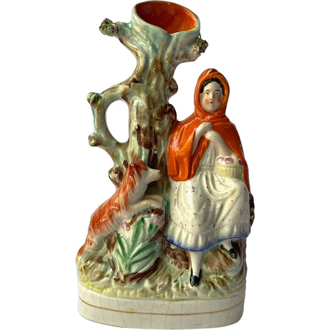 English Staffordshire Pottery Little Red Riding Hood Flatback Spill Vase