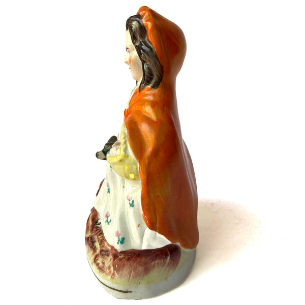 English Staffordshire Pottery Figure, Little Red Riding Hood