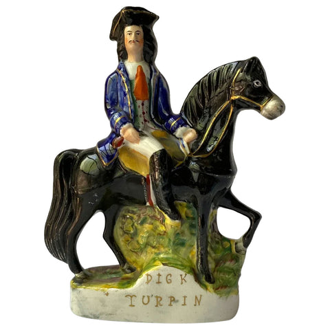 English Staffordshire Pottery Dick Turpin on Black Bess Flatback Figural Group