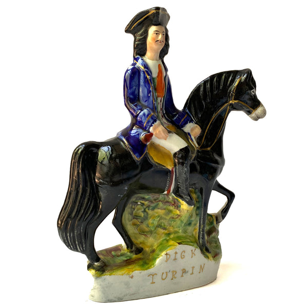 English Staffordshire Pottery Dick Turpin on Black Bess Flatback Figural Group