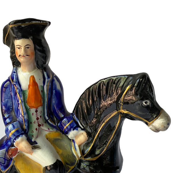 English Staffordshire Pottery Dick Turpin on Black Bess Flatback Figural Group