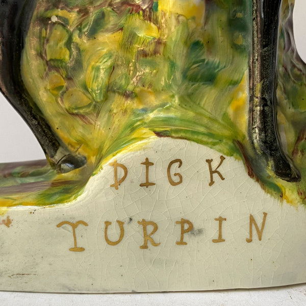 English Staffordshire Pottery Dick Turpin on Black Bess Flatback Figural Group