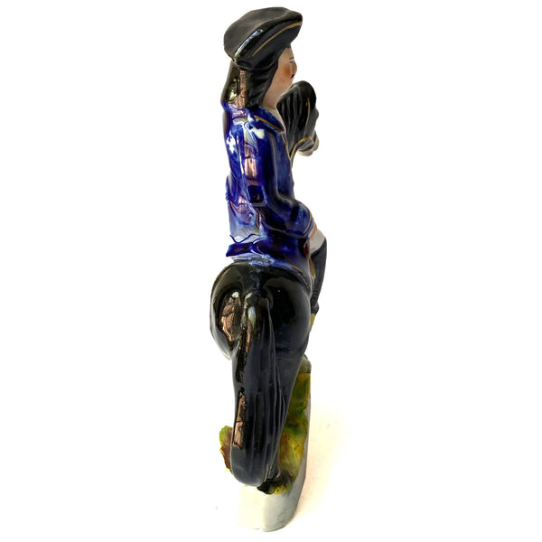 English Staffordshire Pottery Dick Turpin on Black Bess Flatback Figural Group