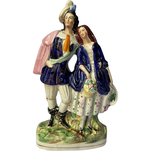 Large English Staffordshire Pottery Flatback Figural Group, A Gallant and his Sweetheart