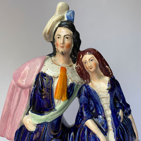 Large English Staffordshire Pottery Flatback Figural Group, A Gallant and his Sweetheart