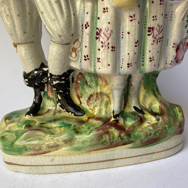 Large English Staffordshire Pottery Flatback Figural Group, A Gallant and his Sweetheart