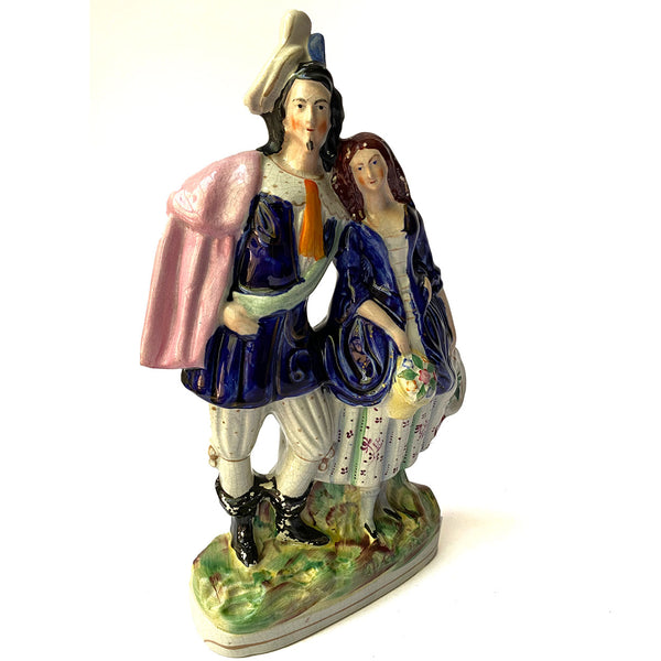 Large English Staffordshire Pottery Flatback Figural Group, A Gallant and his Sweetheart