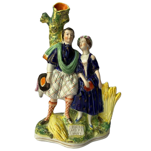 English Staffordshire Pottery Robert Burns and his Mary Flatback Spill Vase