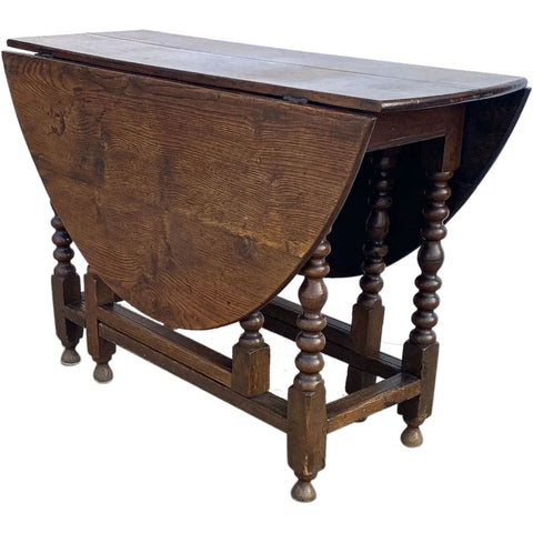 English Jacobean Oak Gateleg Dropleaf Oval Table
