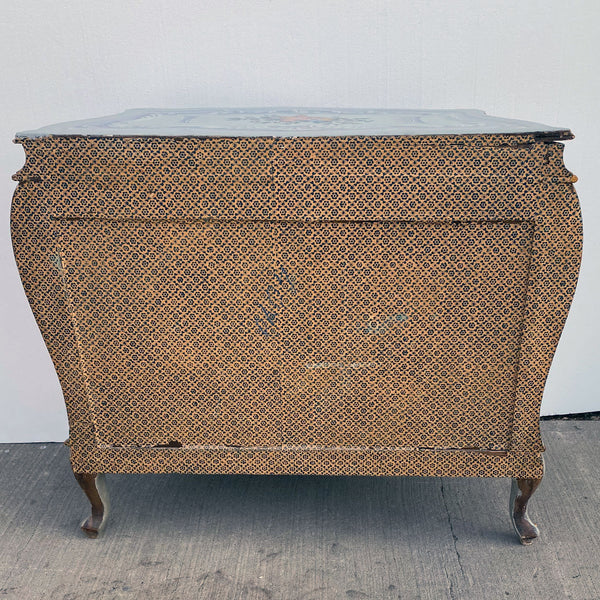 Pair Italian Venetian Gilt and Painted Pine Bombe Chest of Drawers