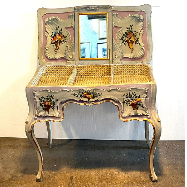 Italian Venetian Rococo Revival Painted Pine Writing Desk / Vanity Table