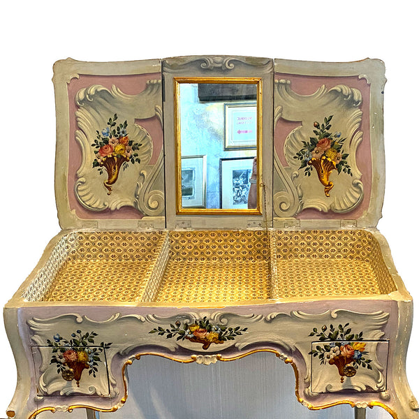 Italian Venetian Rococo Revival Painted Pine Writing Desk / Vanity Table