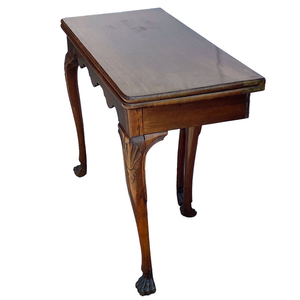 Irish Georgian Leather Top Mahogany Fold-Over Games Table