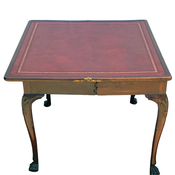 Irish Georgian Leather Top Mahogany Fold-Over Games Table