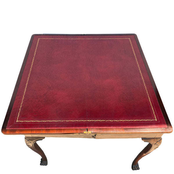 Irish Georgian Leather Top Mahogany Fold-Over Games Table