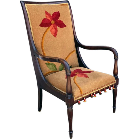 American Sheraton Revival Mahogany Nina Campbell Upholstered Lolling Armchair