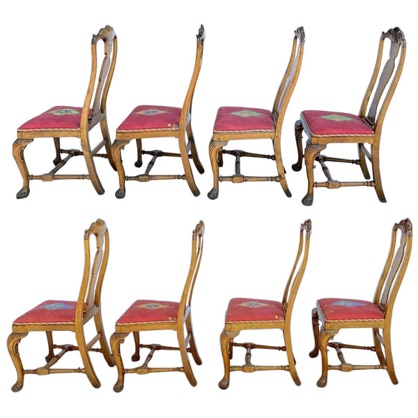 Set of 10 English/Irish Queen Anne Style Walnut Upholstered Seat Dining Chairs