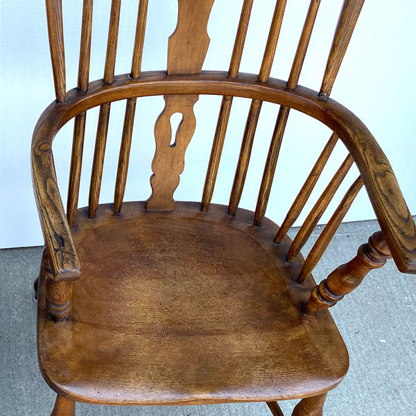 Set of Four Vintage English Highback Elm Windsor Armchairs