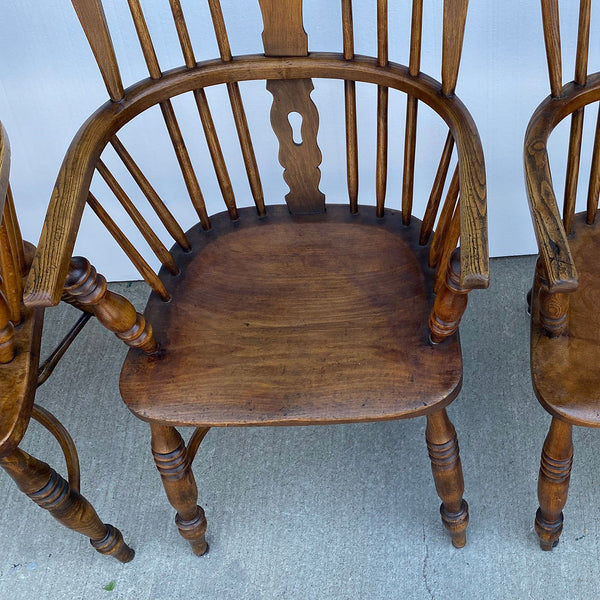 Set of Four Vintage English Highback Elm Windsor Armchairs