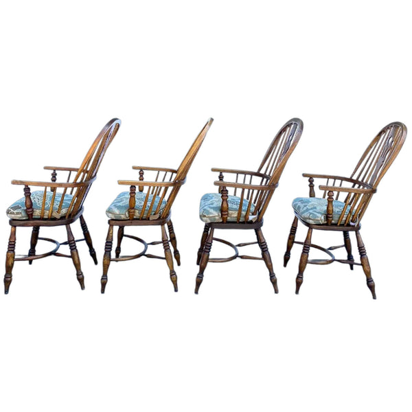 Set of Four Vintage English Highback Elm Windsor Armchairs