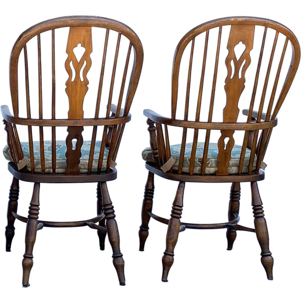 Set of Four Vintage English Highback Elm Windsor Armchairs