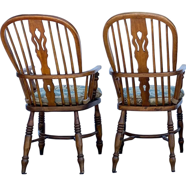 Set of Four Vintage English Highback Elm Windsor Armchairs