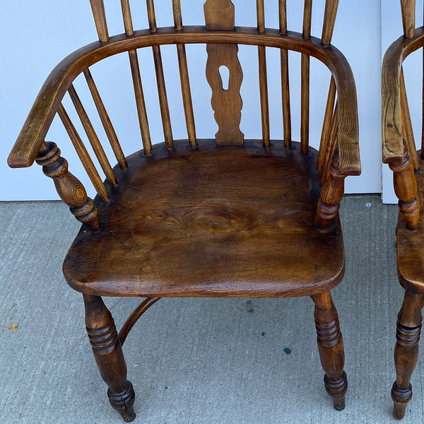 Set of Four Vintage English Highback Elm Windsor Armchairs