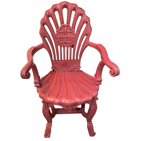 Vintage Italian Rococo Grotto Style Pink Painted Armchair