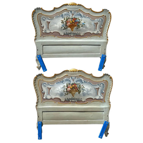 Pair of Italian Venetian Rococo Revival Painted Pine Single Bed Headboards