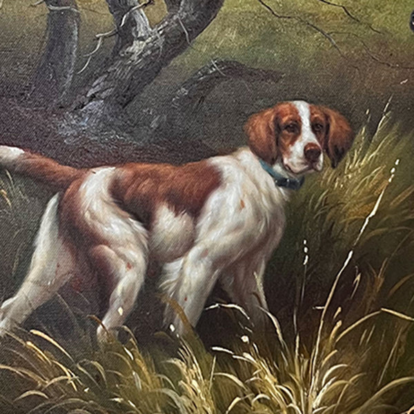 British W. OUDRY Oil on Canvas Painting, Two Pointer Dogs in a Field