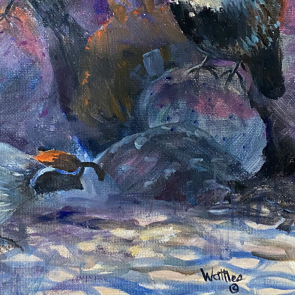 VIRGINIA K. WATTLES Oil on Board Painting, Three Gambel's Quail Birds