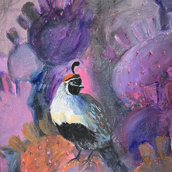 VIRGINIA K. WATTLES Oil on Board Painting, Three Gambel's Quail Birds