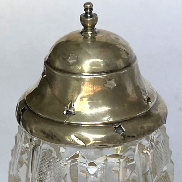 American Sterling Silver and Bright Cut Glass Muffineer / Sugar Shaker